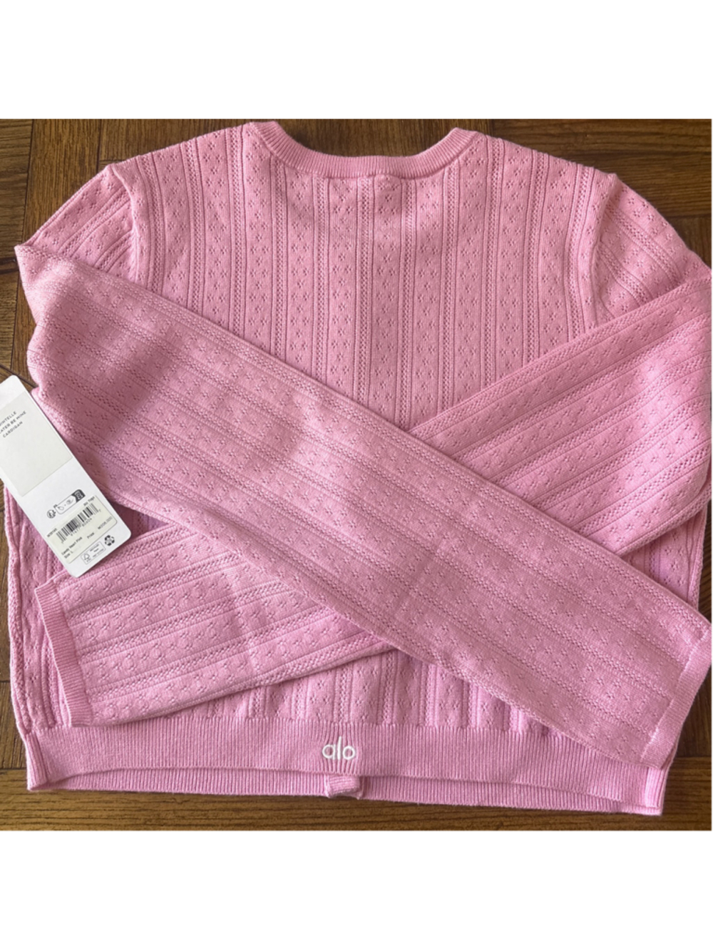 Women's Alo Yoga Pointelle sweater be mine cardigan Size L candy heart pink - Picture 2 of 5